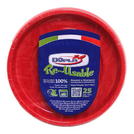 Reusable Plate Flat Economic PS Red Ø22cm (25 Units) 