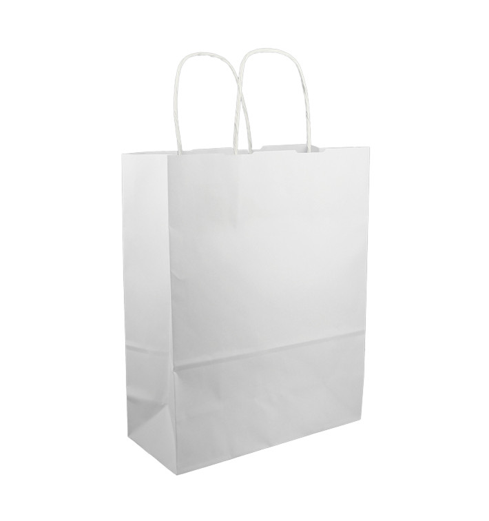 Paper Bag with Handles Kraft White 100g/m² 25+11x31cm (200 Units)
