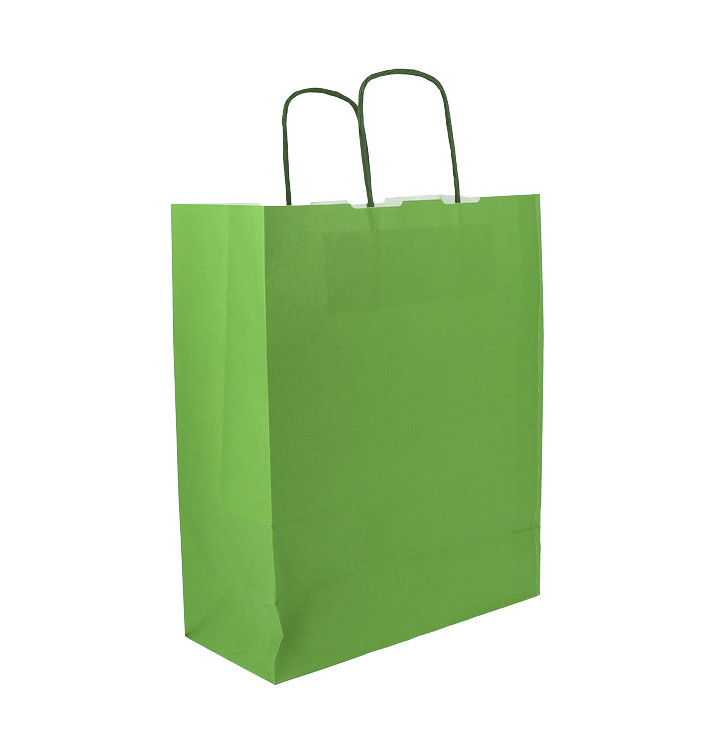 Paper Bag with Handles Green 100g/m² 25+11x31cm (25 Units) 