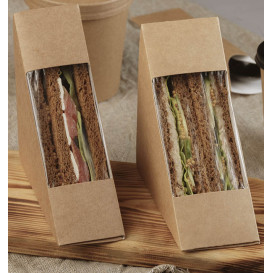 Paper Take-Out Container with Window Kraft Triple Sandwich 125x75x125mm (50 Units) 
