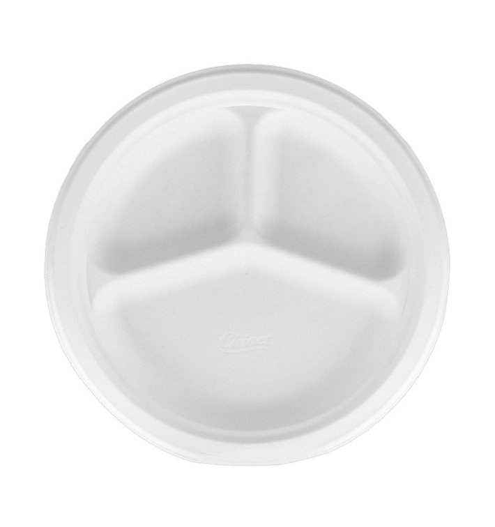 Paper Plate Wood Pulp Chinet White 3 Comp. 26 cm (540 Units)