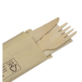Wooden Varnished Cutlery Set of Fork, Knife and Napkin (25 Sets)