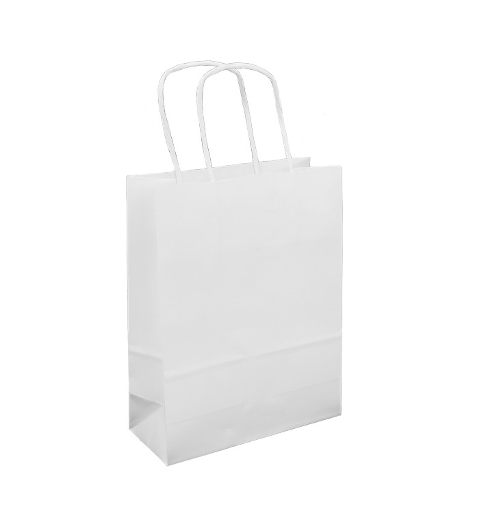 Paper Bag with Handles Kraft White 100g/m² 18+8x24cm (300 Units)