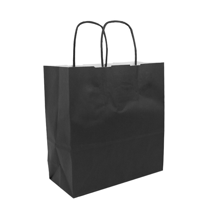 Paper Bag with Handles Kraft Black 100g/m² 22+9x23cm (25 Units)