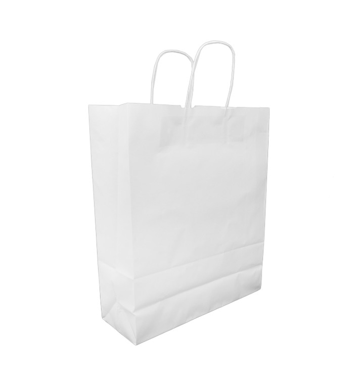 Paper Bag with Handles Kraft White 100g/m² 32+12x41cm (25 Units) 