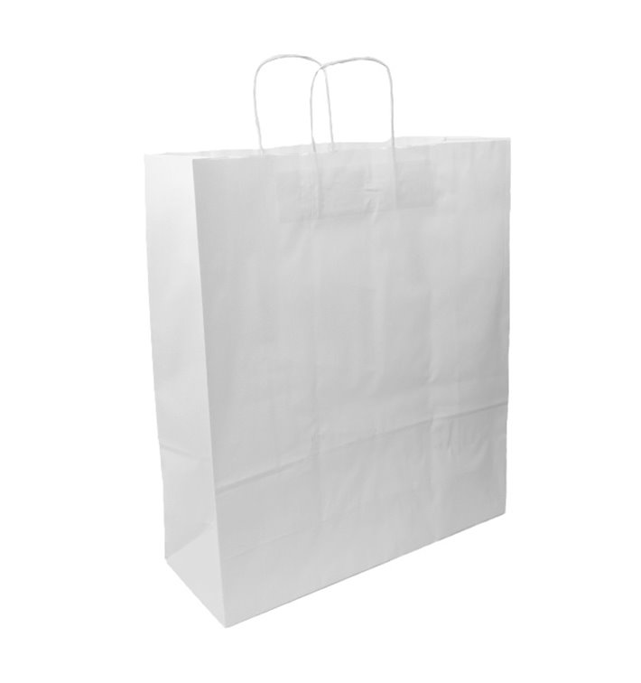 Paper Bag with Handles Kraft White 100g/m² 44+15x46cm (200 Units)