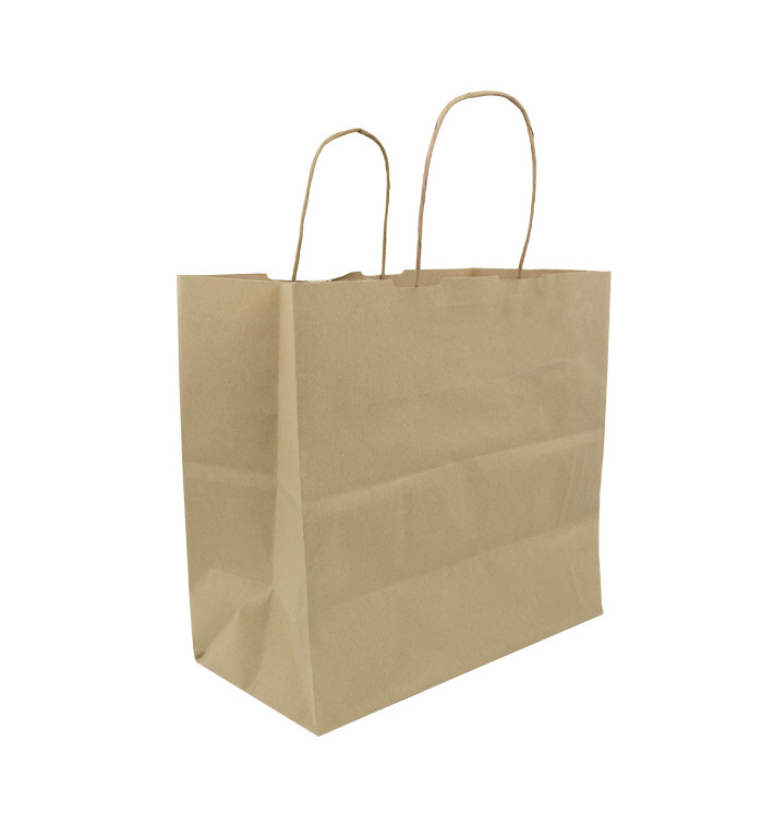 Paper Bag with Handles Kraft Brown 100g/m² 27+14x26cm (25 Units) 