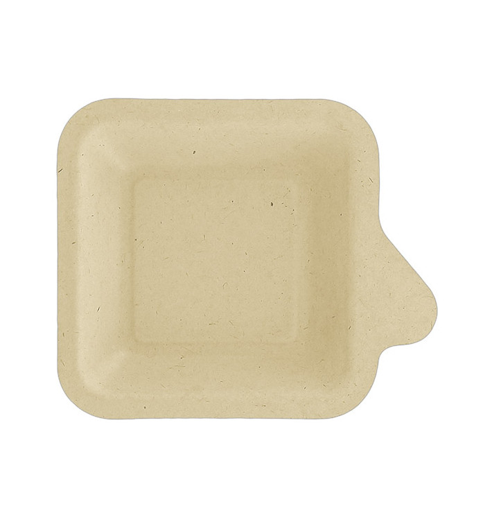 Sugarcane Plate with Handle Natural 11x11 cm (50 Units)