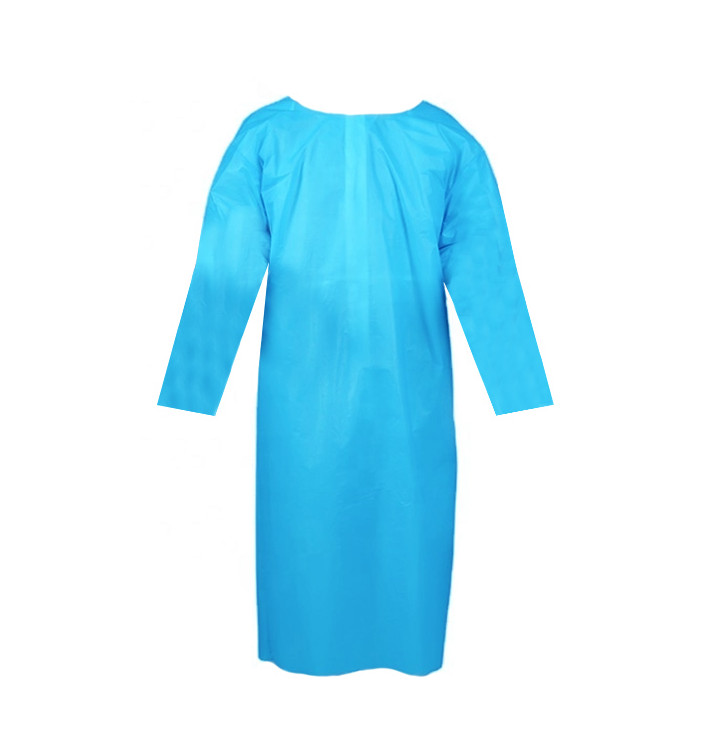 Disposable Lab Coat PE Back Closure Tie Belt Blue (100 Units) 