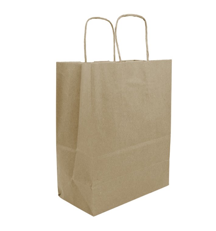 Paper Bag with Handles Kraft Brown 100g/m² 22+11x27cm (25 Units) 