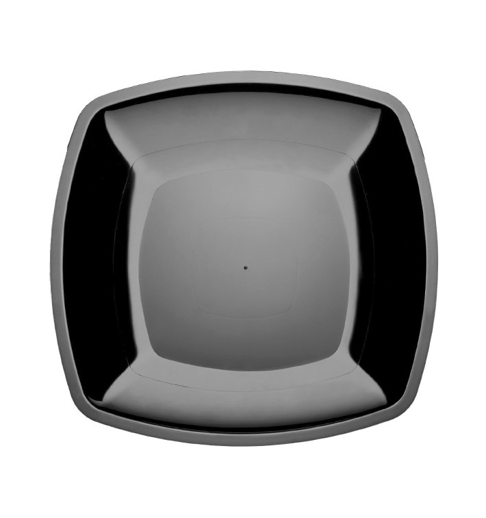 Plastic Plate Flat Black Square shape PS 30 cm (12 Units) 