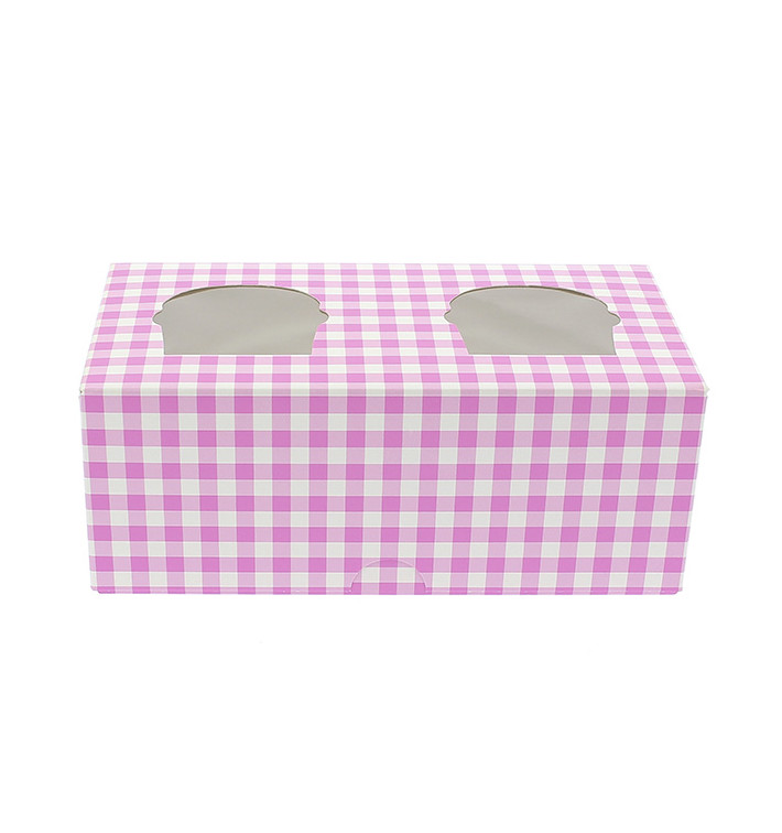 Paper Cupcake Box 2 Slot Pink 19,5x10x7,5cm (20 Units) 