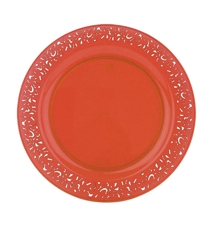 Plastic Plate Round shape "Lace" Orange 23cm (4 Units) 