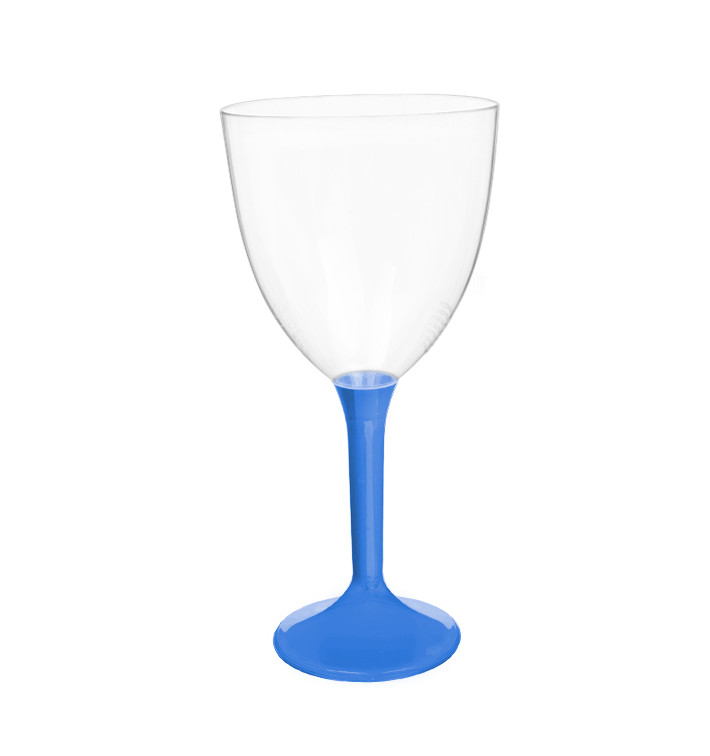 Plastic Stemmed Glass Wine Blue Mediterranean Removable Stem 300ml (200 Units)