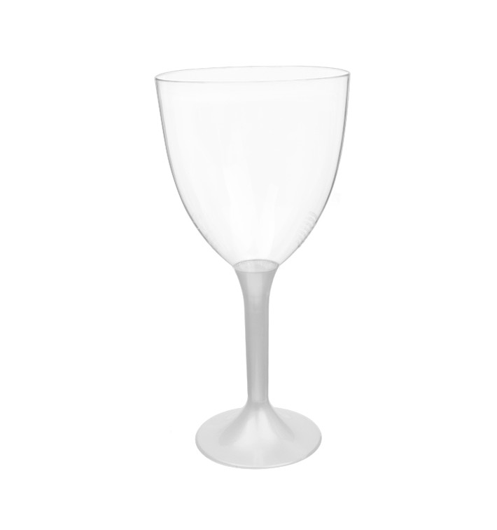 Plastic Stemmed Glass Wine White Pearl Removable Stem 300ml (40 Units)