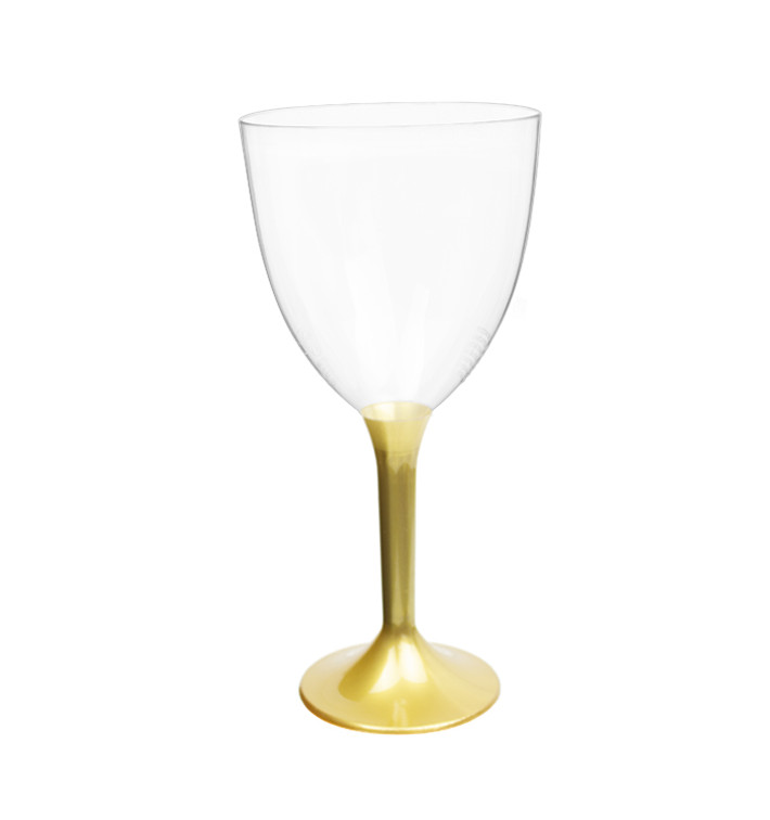 Plastic Stemmed Glass Wine Gold Removable Stem 300ml (40 Units)