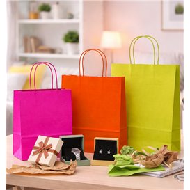 Paper Bag with Handles Kraft Red 100g/m² 22+9x23cm (250 Units)