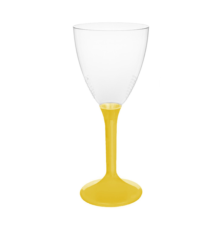 Plastic Stemmed Glass Wine Yellow Removable Stem 180ml (40 Units)