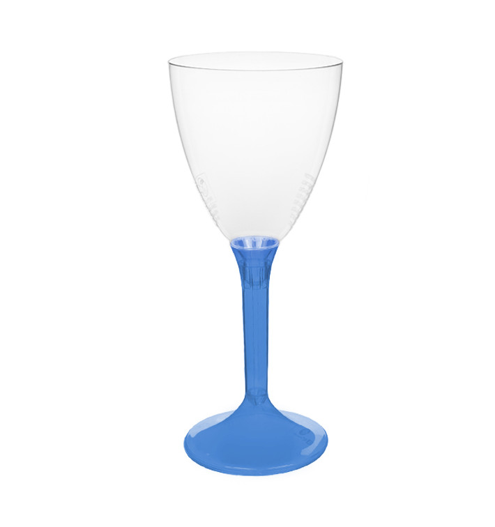 Plastic Stemmed Glass Wine Blue Clear Removable Stem 180ml (40 Units)