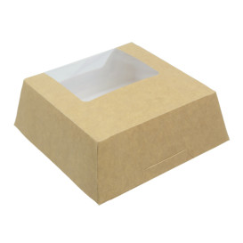 Paper Cake Box with Window Kraft 14x14x5cm (25 Units)