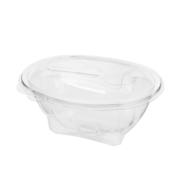 Plastic Salad Bowl APET shape with Fork 750ml 19x14x9,5cm (75 Units)