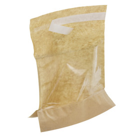 Paper Food Bag Kraft and window Autoseal 14x16cm (100 Units)