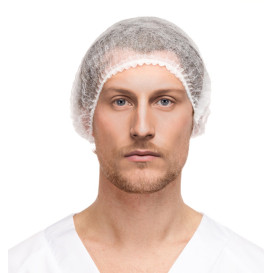 Disposable Bouffant Cap Accordion PP White 2 Gums Ø53cm (1.000 Units)