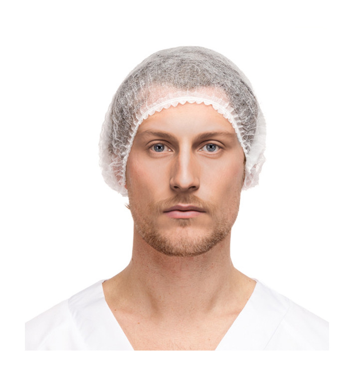 Disposable Bouffant Cap Accordion PP White 2 Gums Ø53cm (1.000 Units)