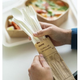 Kraft Cardboard Cutlery Kit Fork, Knife, Spoon and Napkin (300 Units)