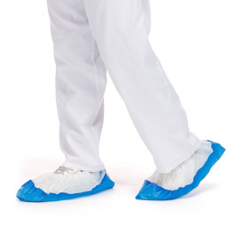 Disposable Plastic Shoe Covers with Reinforce Sole TST PP CPE White/Blue (100 Units)