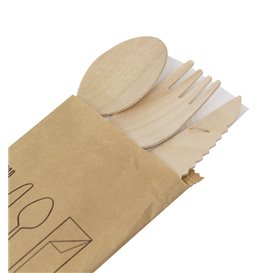 Wooden Fork, Knife, Spoon and Napkin Set 20,5cm (600 Units)