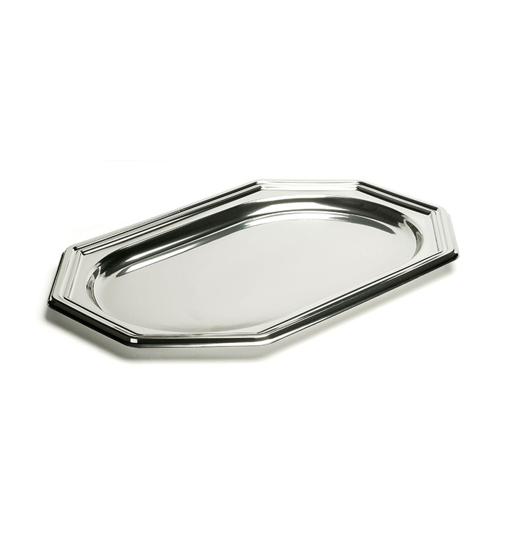 Plastic Platter Octogonal Shape Silver 27x19 cm (50 Units)