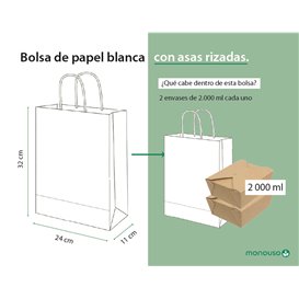 Paper Bag with Handles Kraft White 100g/m² 25+13x33cm (250 Units)