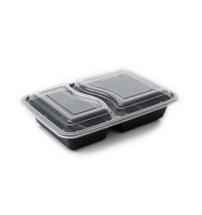 Plastic Food Container in PP Black with 2C with Lid 690ml 22,3x18,1cm (300 Units)