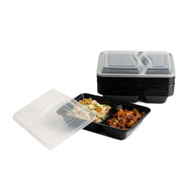 Plastic Food Container in PP Black with 2C with Lid 690ml 22,3x18,1cm (300 Units)