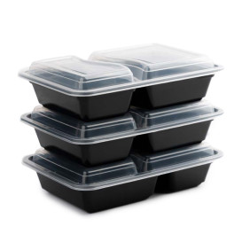 Plastic Food Container in PP Black with 2C with Lid 690ml 22,3x18,1cm (300 Units)