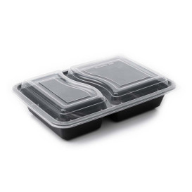 Plastic Food Container in PP Black with 2C with Lid 690ml 22,3x18,1cm (50 Units)