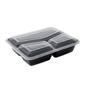 Plastic Food Container in PP Black with 3C with Lid 930ml 23x18,3cm (50 Units)