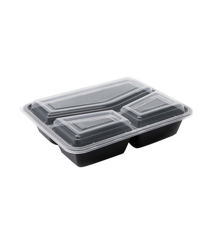 Plastic Food Container in PP Black with 3C with Lid 930ml 23x18,3cm (300 Units)