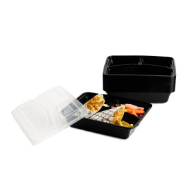 Plastic Food Container in PP Black with 3C with Lid 930ml 23x18,3cm (50 Units)