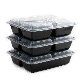 Plastic Food Container in PP Black with 3C with Lid 930ml 23x18,3cm (50 Units)