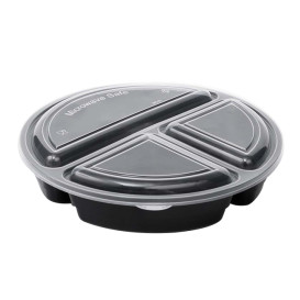 Plastic Food Container in PP Black with 3C with Lid 920ml Ø22cm (50 Units)