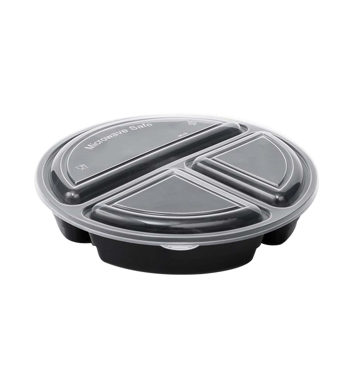 Plastic Food Container in PP Black with 3C with Lid 920ml Ø22cm (50 Units)