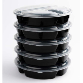 Plastic Food Container in PP Black with 3C with Lid 920ml Ø22cm (50 Units)