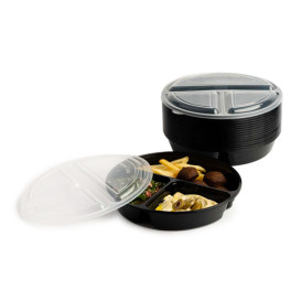 Plastic Food Container in PP Black with 3C with Lid 920ml Ø22cm (300 Units)