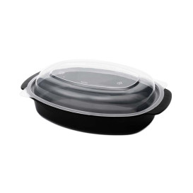 Oval Food Container in PP Black with Lid 600ml 15,4x22,6cm (300 Units)