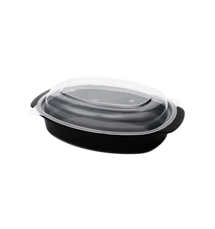 Oval Food Container in PP Black with Lid 600ml 15,4x22,6cm (50 Units)