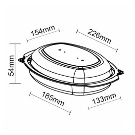 Oval Food Container in PP Black with Lid 600ml 15,4x22,6cm (50 Units)