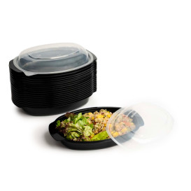 Oval Food Container in PP Black with Lid 600ml 15,4x22,6cm (300 Units)