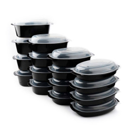 Oval Food Container in PP Black with Lid 600ml 15,4x22,6cm (300 Units)